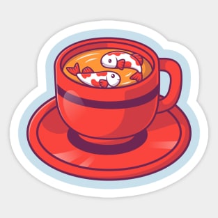 Cute Fish Koi Fish In Cup Tea Cartoon Sticker